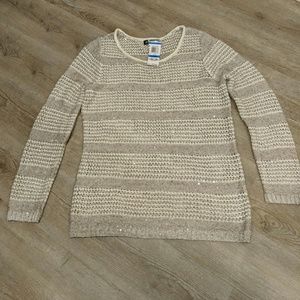 Open weave striped sweater with sequin detail